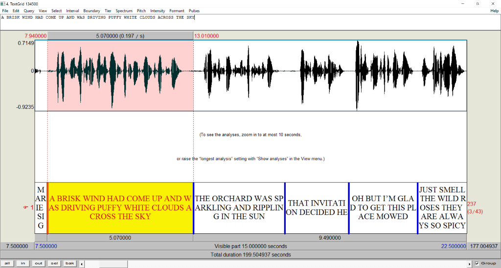 Input TextGrid in Praat with intervals for each utterance and a single tier for a speaker